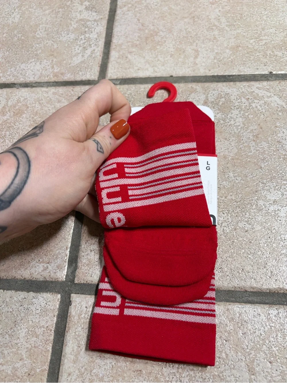 NWT Lululemon Power Stride Socks *Crew Length (Oxford Red Stripe) Size L